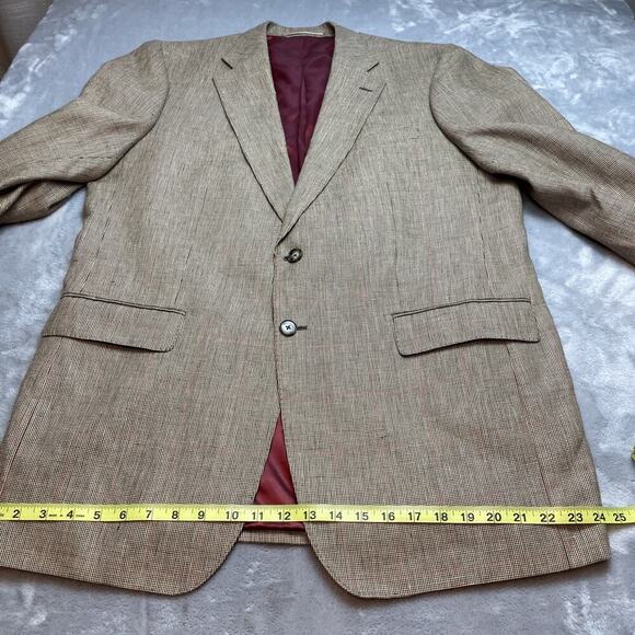 Joseph Turner Wool Linen Blazer Mens 44L Brown Tweed Surgeon Cuffs Portugal FLAW - Picture 11 of 14